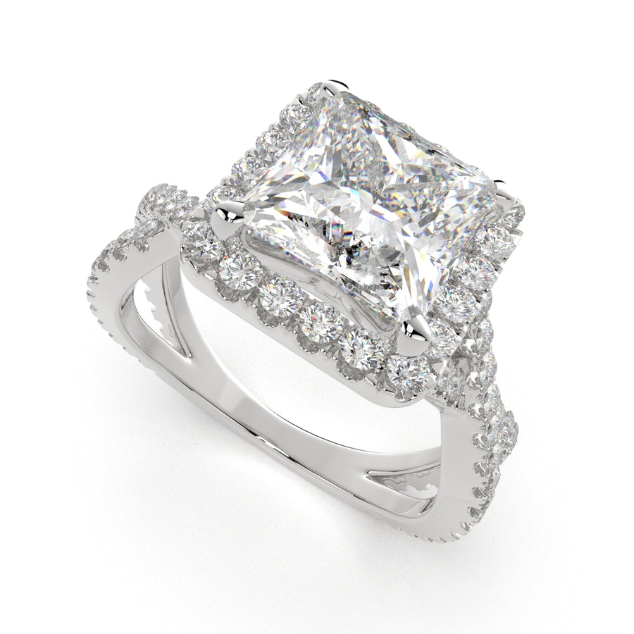 Ophelia 4.35 Carat Princess Cut Pave Halo Split Shank Engagement Ring