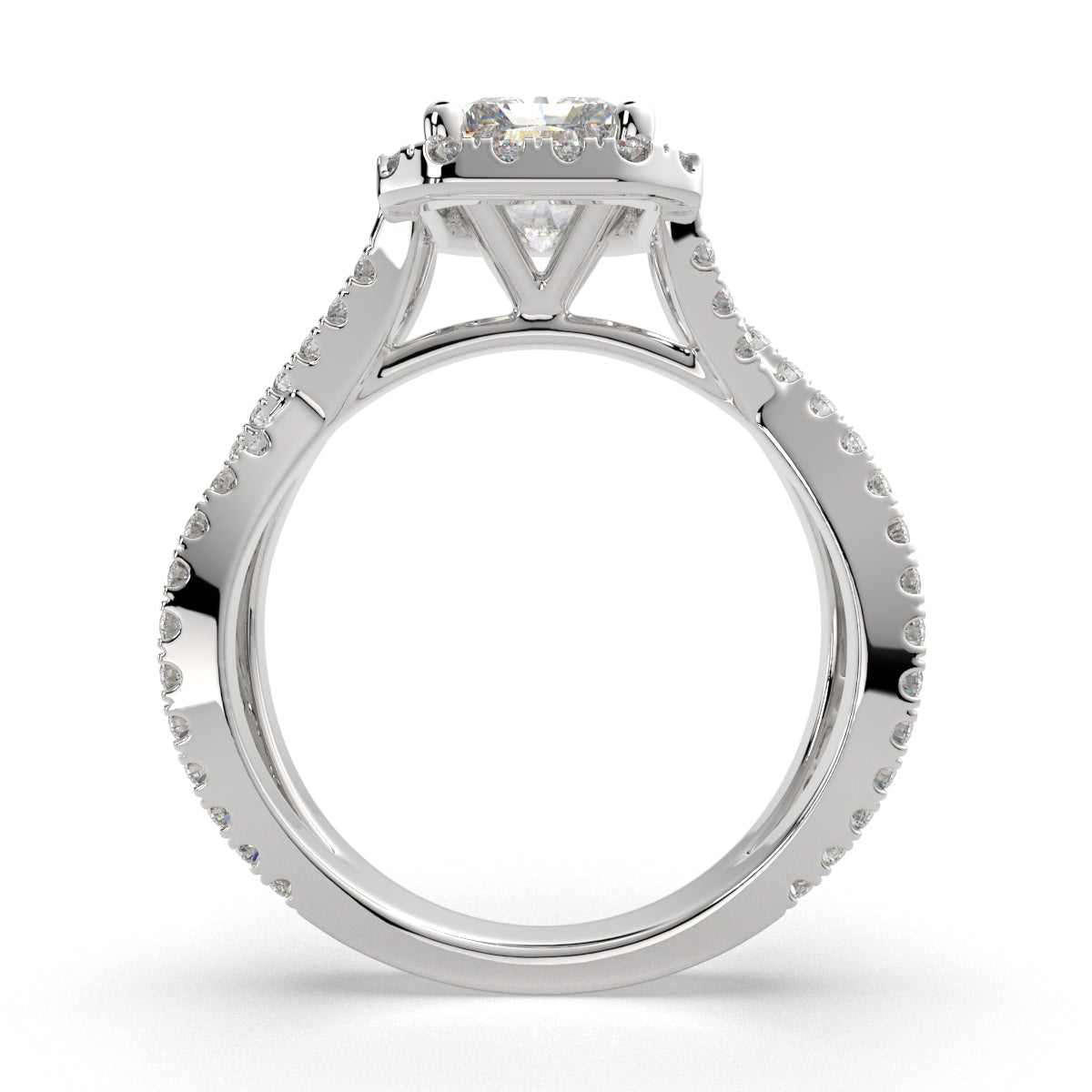3.35 Carat VS1 D Lab Grown Diamond Halo Pave Split Shank Radiant Ring