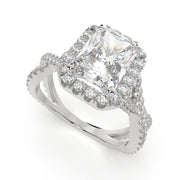 3.35 Carat VS1 D Lab Grown Diamond Halo Pave Split Shank Radiant Ring