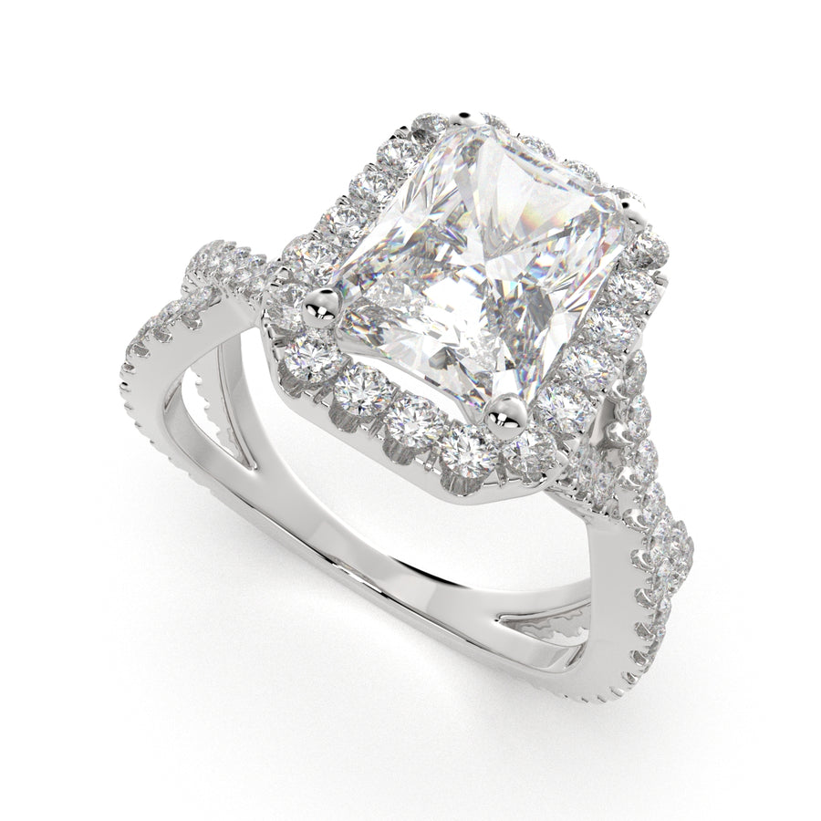 Ophelia 1.35 Carat Radiant Cut Pave Halo Split Shank Engagement Ring