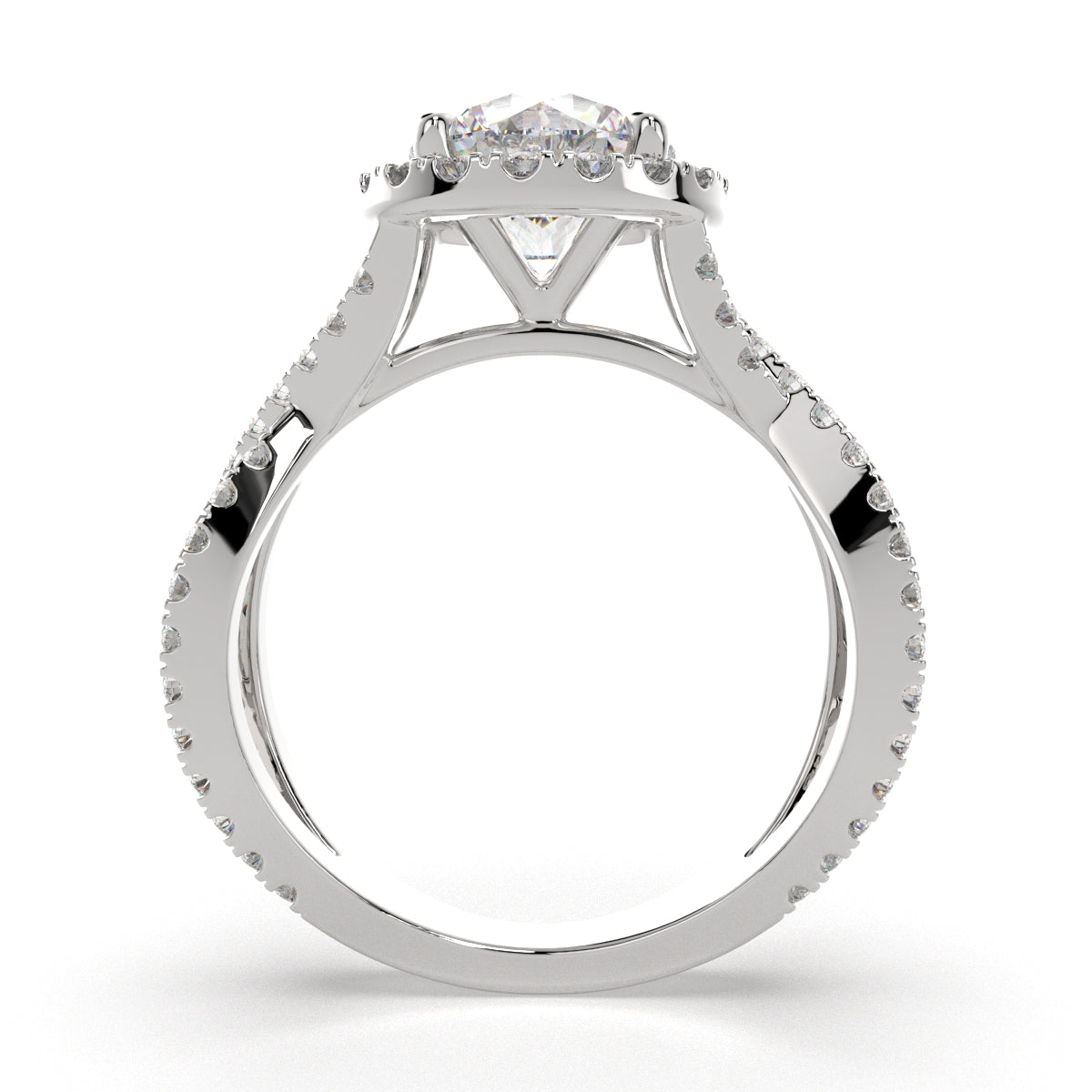 1.35 Carat VS1 D Lab Grown Diamond Halo Pave Split Shank Round Ring