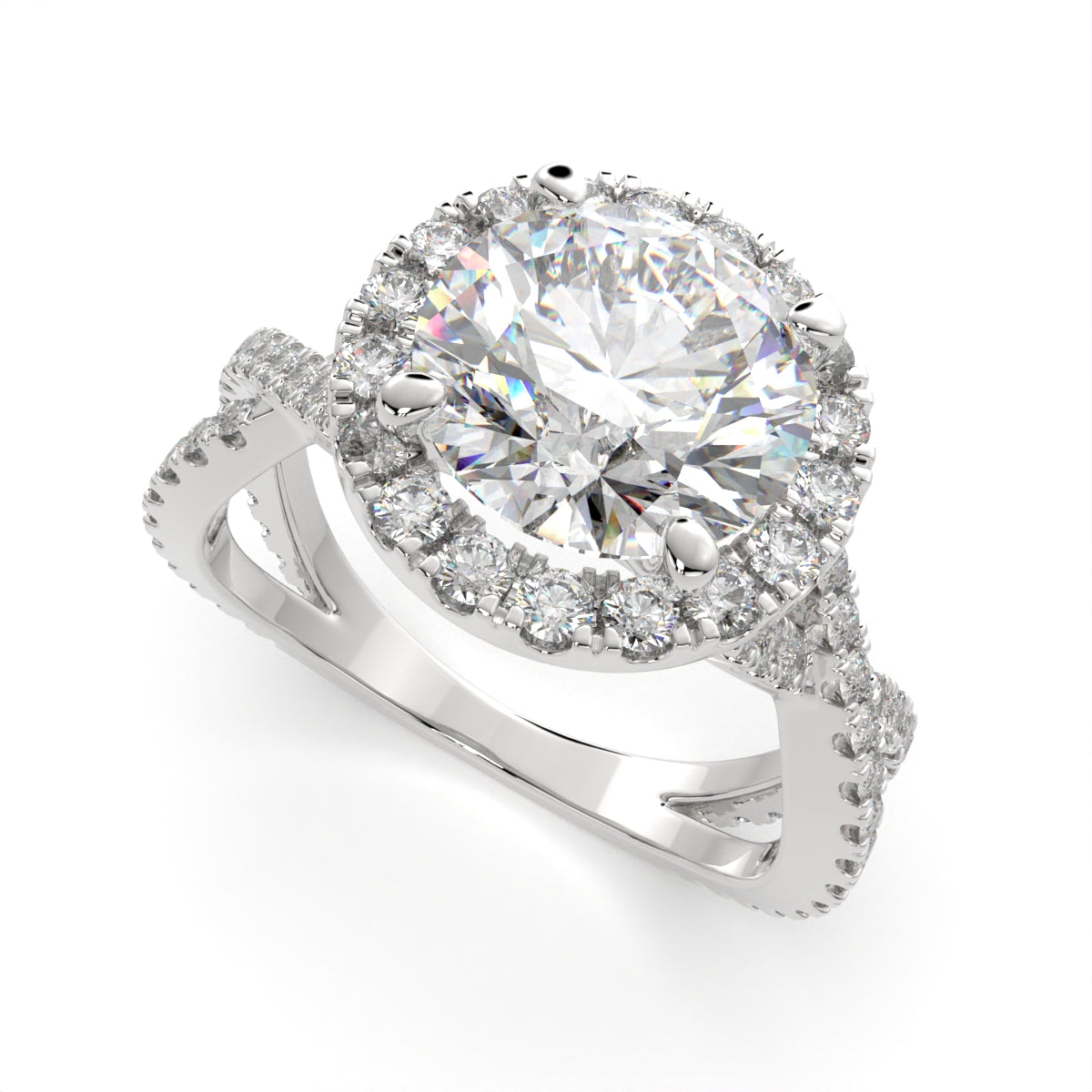 1.35 Carat VS1 D Lab Grown Diamond Halo Pave Split Shank Round Ring