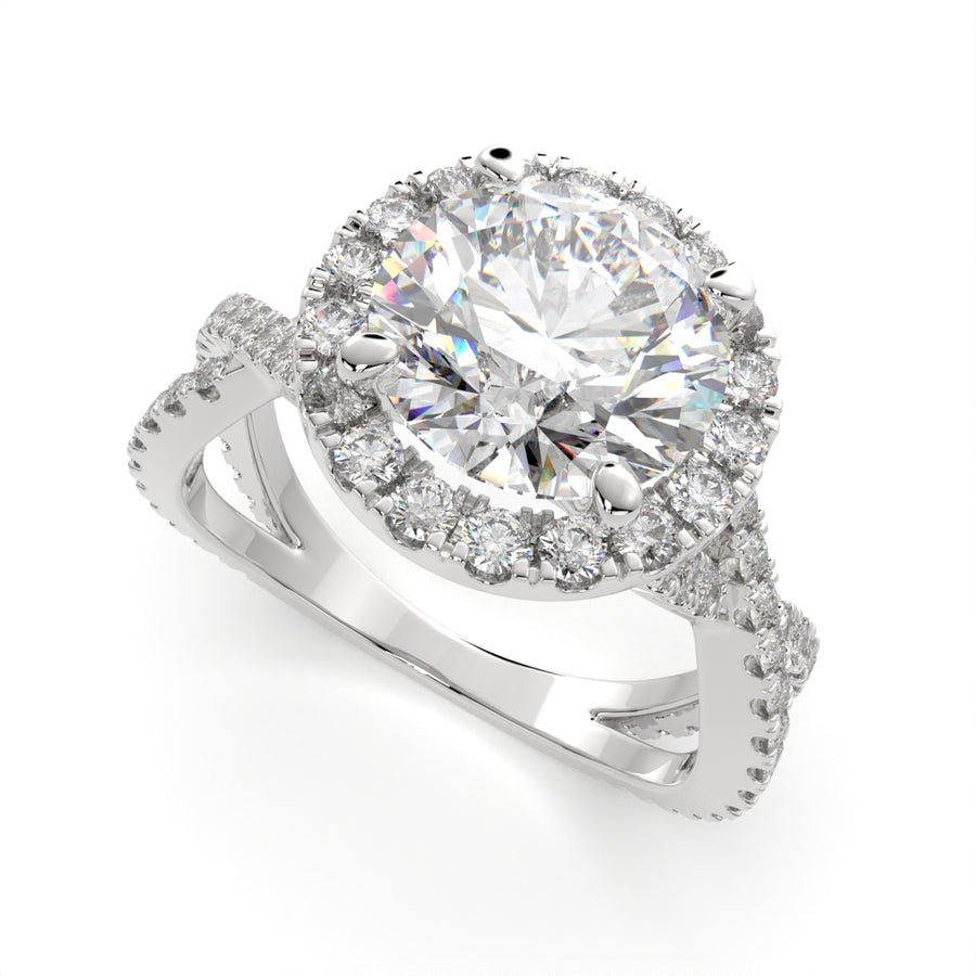 Ophelia 1.35 Carat Round Cut Pave Halo Split Shank Engagement Ring