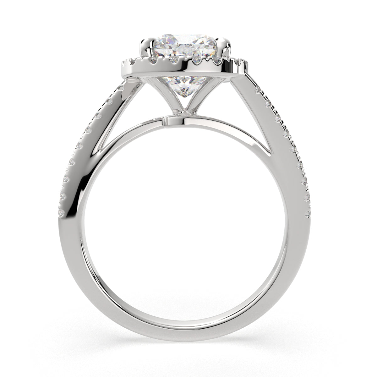 1.35 Carat VS1 D Lab Grown Diamond Halo Pave Cushion Ring