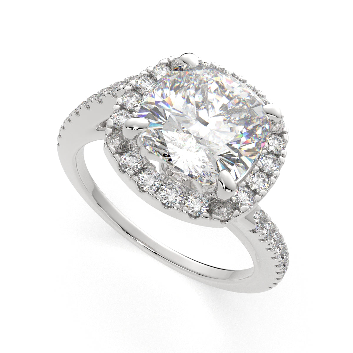 2.35 Carat VS1 D Lab Grown Diamond Halo Pave Cushion Ring