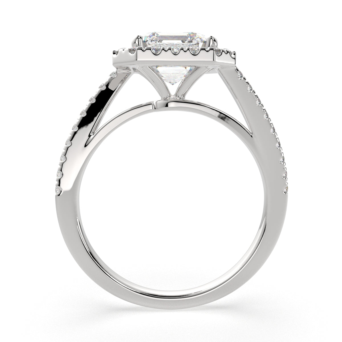 4.35 Carat VS1 D Lab Grown Diamond Halo Pave Emerald Ring