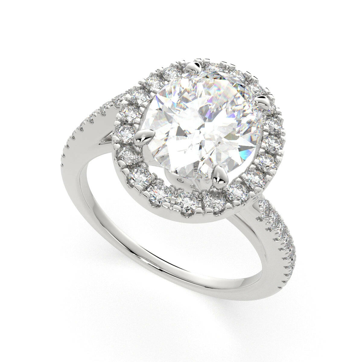 3.35 Carat VS1 D Lab Grown Diamond Halo Pave Oval Ring
