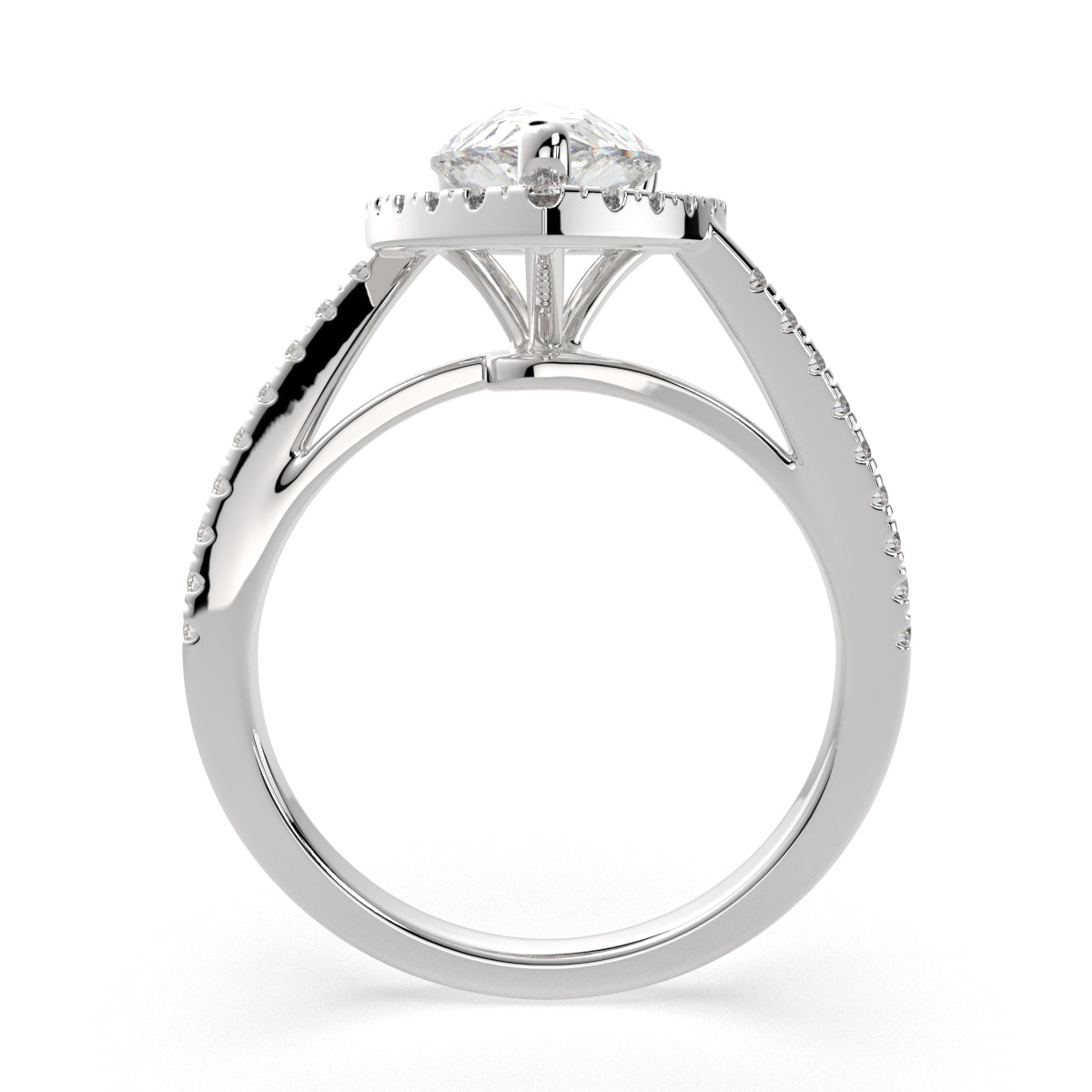 3.35 Carat VS1 D Lab Grown Diamond Halo Pave Pear Ring