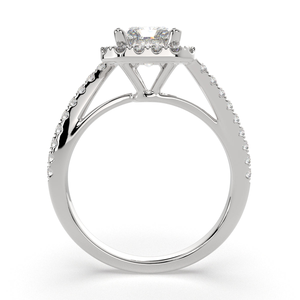 1.35 Carat VS1 D Lab Grown Diamond Halo Pave Radiant Ring