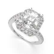 1.35 Carat VS1 D Lab Grown Diamond Halo Pave Radiant Ring