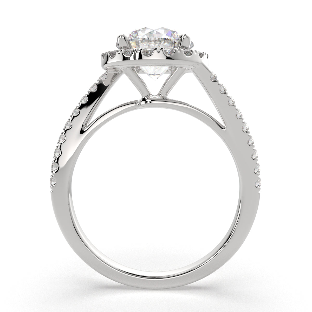 3.35 Carat VS1 D Lab Grown Diamond Halo Pave Round Ring