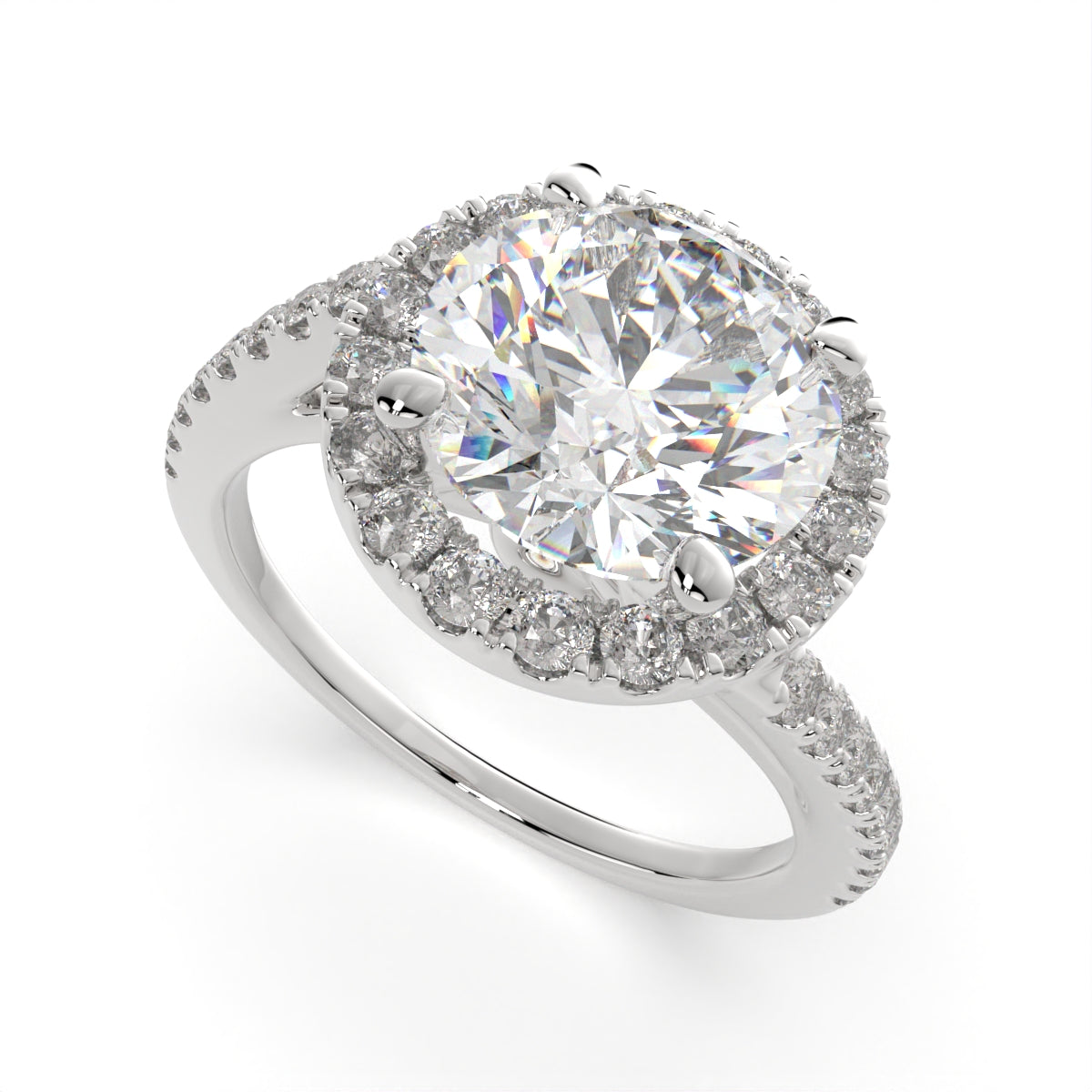 4.35 Carat VS1 D Lab Grown Diamond Halo Pave Round Ring