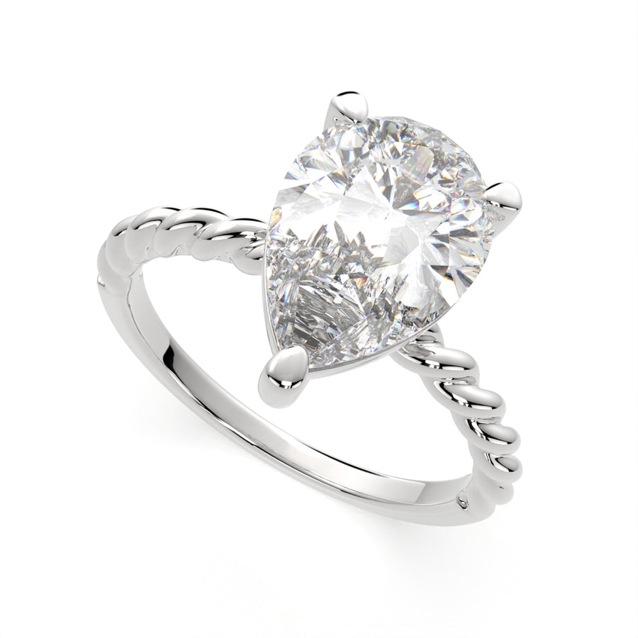 Renata 4 Carat Pear Cut Solitaire Rope Engagement Ring