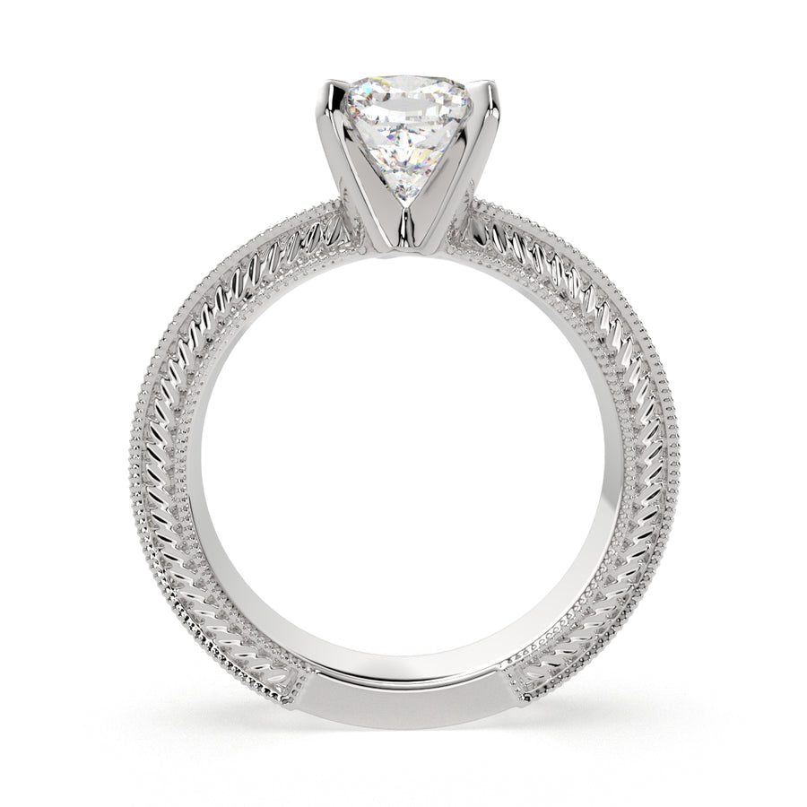 Sabrina 4 Carat Cushion Cut Solitaire Hand Engraved Milgrain Engagement Ring