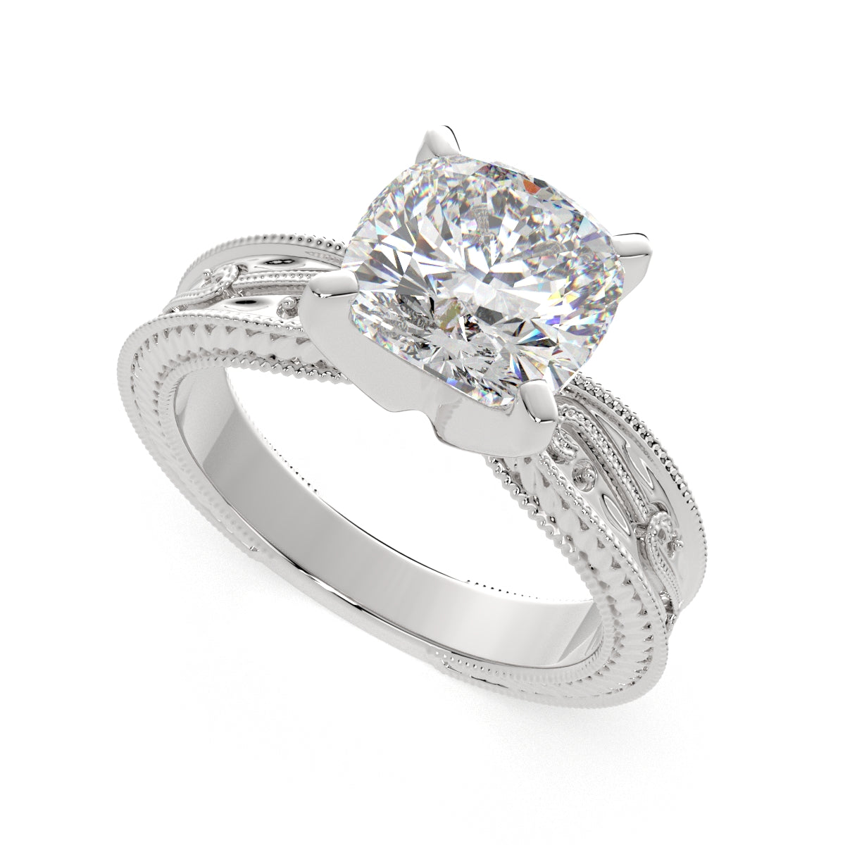4 Carat VS1 D Lab Grown Diamond Solitaire Cushion Ring