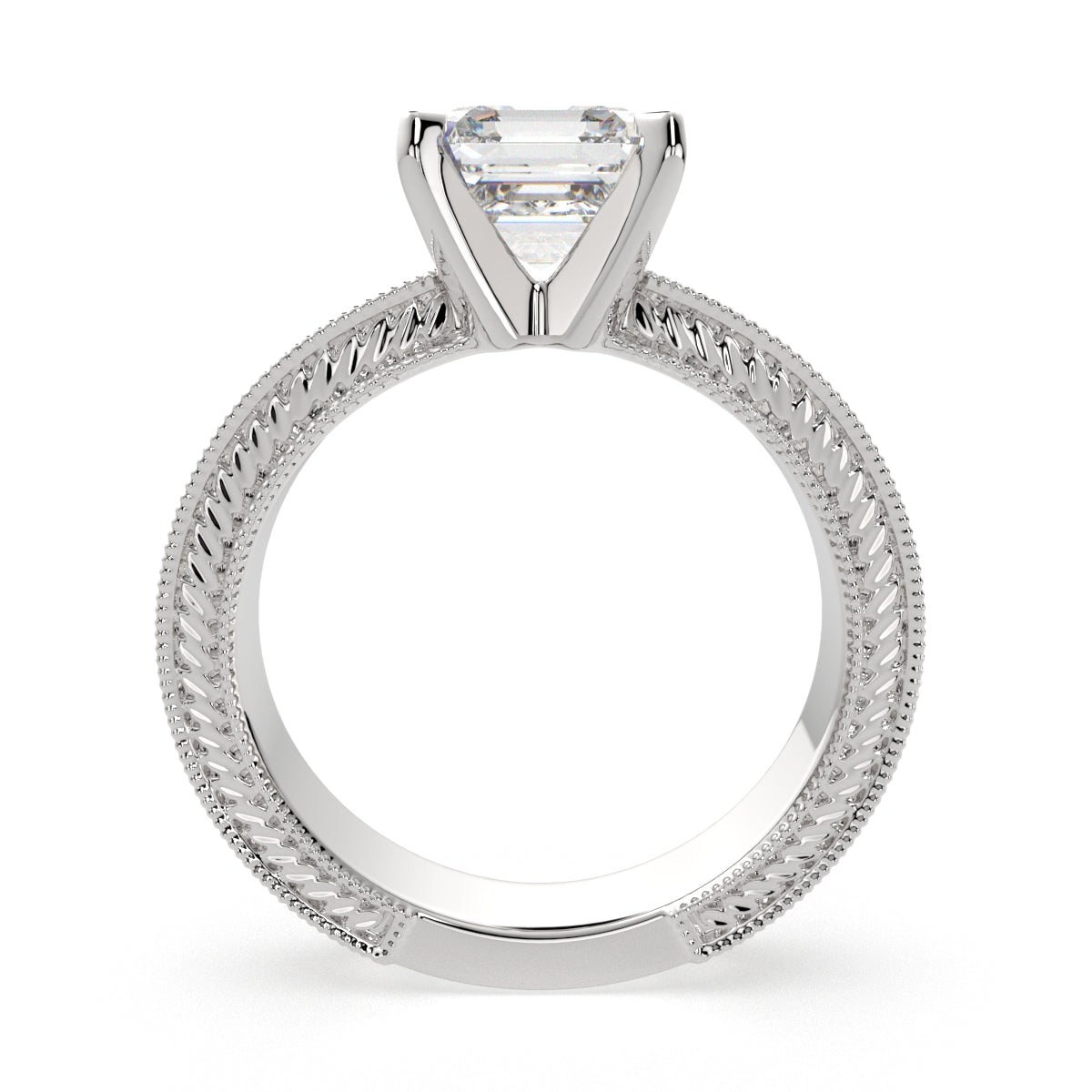 4 Carat VS1 D Lab Grown Diamond Solitaire Emerald Ring
