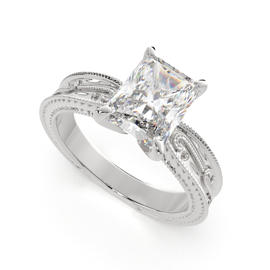 Sabrina 2 Carat Emerald Cut Solitaire Hand Engraved Milgrain Engagement Ring