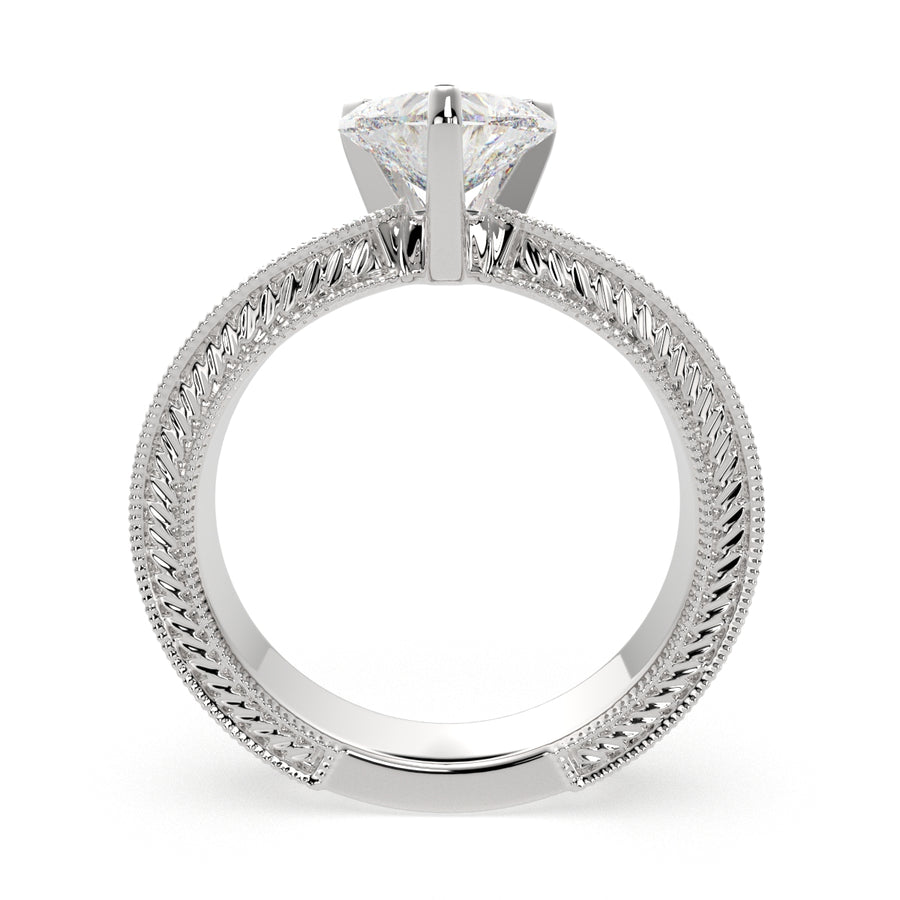 Sabrina 4 Carat Heart Cut Solitaire Hand Engraved Milgrain Engagement Ring