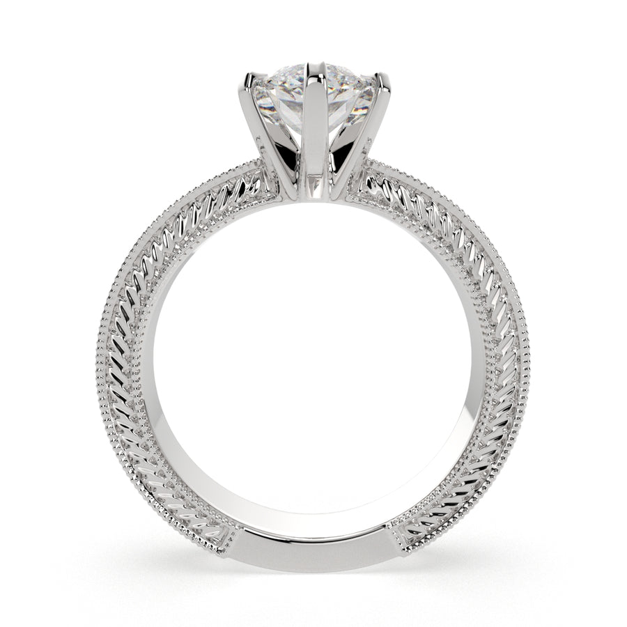 Sabrina 3 Carat Marquise Cut Solitaire Hand Engraved Milgrain Engagement Ring