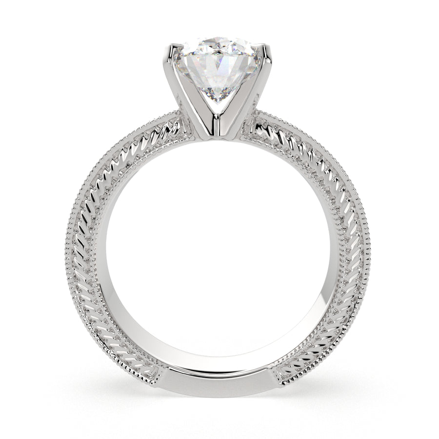 Sabrina 3 Carat Oval Cut Solitaire Hand Engraved Milgrain Engagement Ring