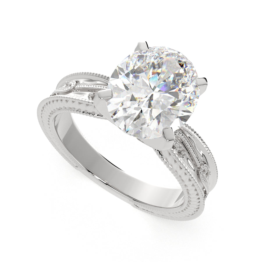 Sabrina 3 Carat Oval Cut Solitaire Hand Engraved Milgrain Engagement Ring