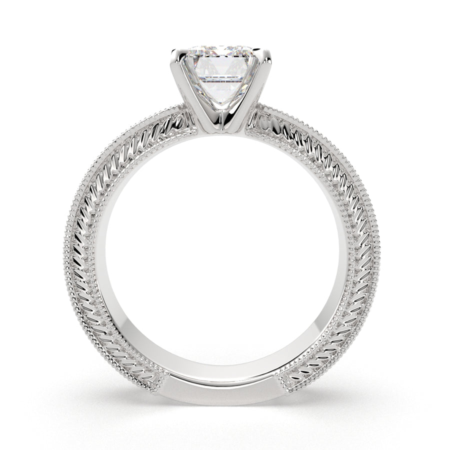 Sabrina 3 Carat Radiant Cut Solitaire Hand Engraved Milgrain Engagement Ring