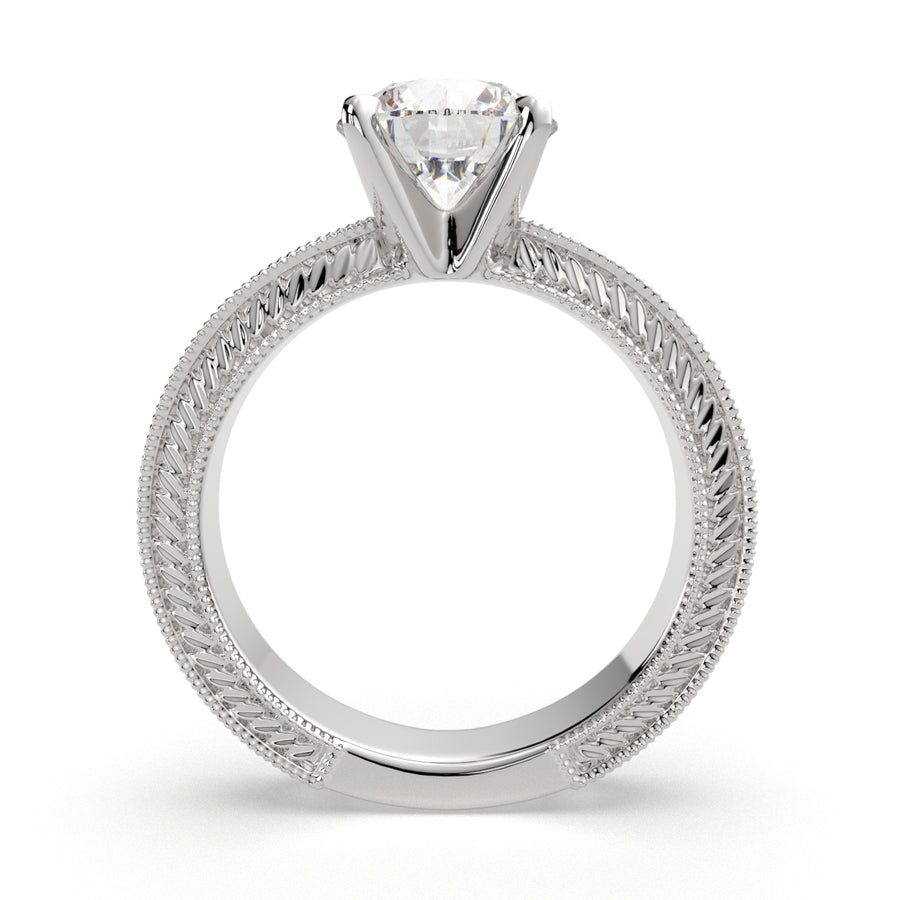 Sabrina 4 Carat Round Cut Solitaire Hand Engraved Milgrain Engagement Ring