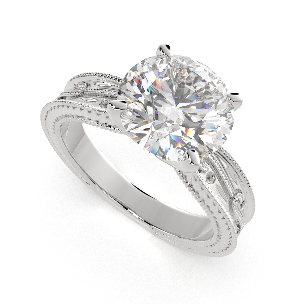 4 Carat VS1 D Lab Grown Diamond Solitaire Round Ring