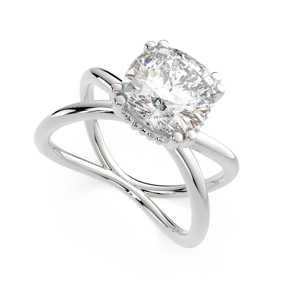 2 Carat VS1 D Lab Grown Diamond Solitaire Split Shank Cushion Ring