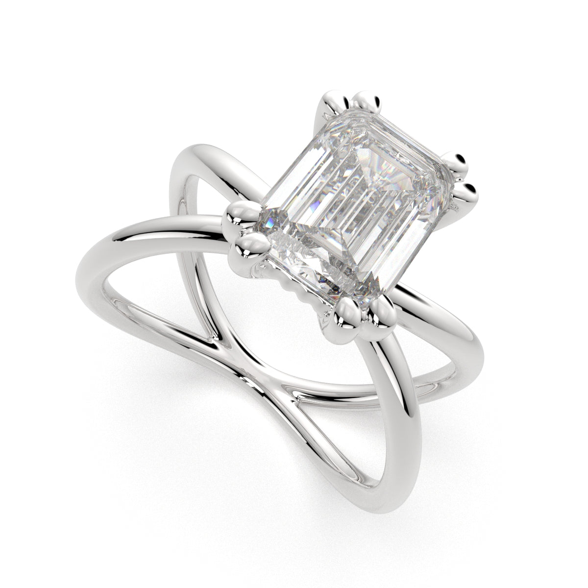 4 Carat VS1 D Lab Grown Diamond Solitaire Split Shank Emerald Ring