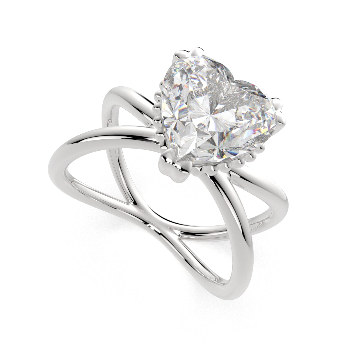 1 Carat VS1 D Lab Grown Diamond Solitaire Split Shank Heart Ring