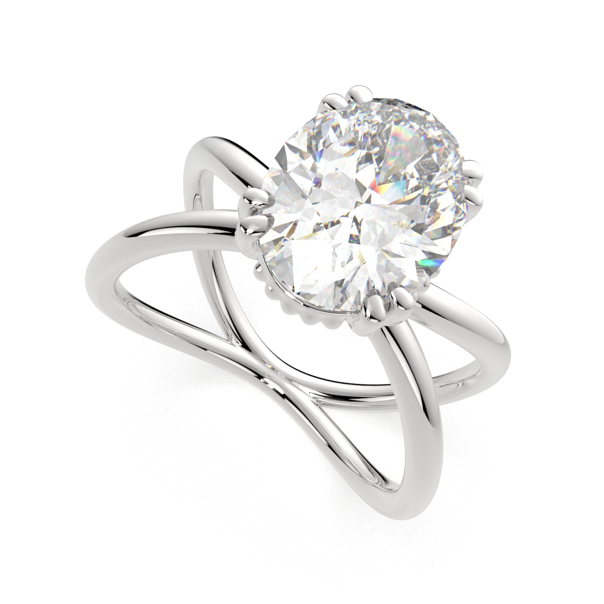 3 Carat VS1 D Lab Grown Diamond Solitaire Split Shank Oval Ring