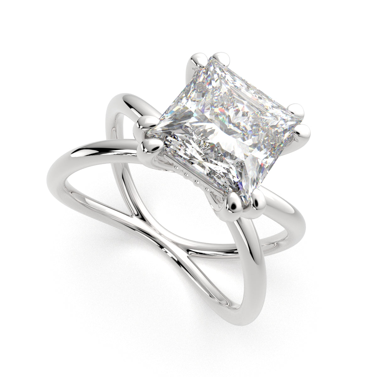 4 Carat VS1 D Lab Grown Diamond Solitaire Split Shank Princess Ring