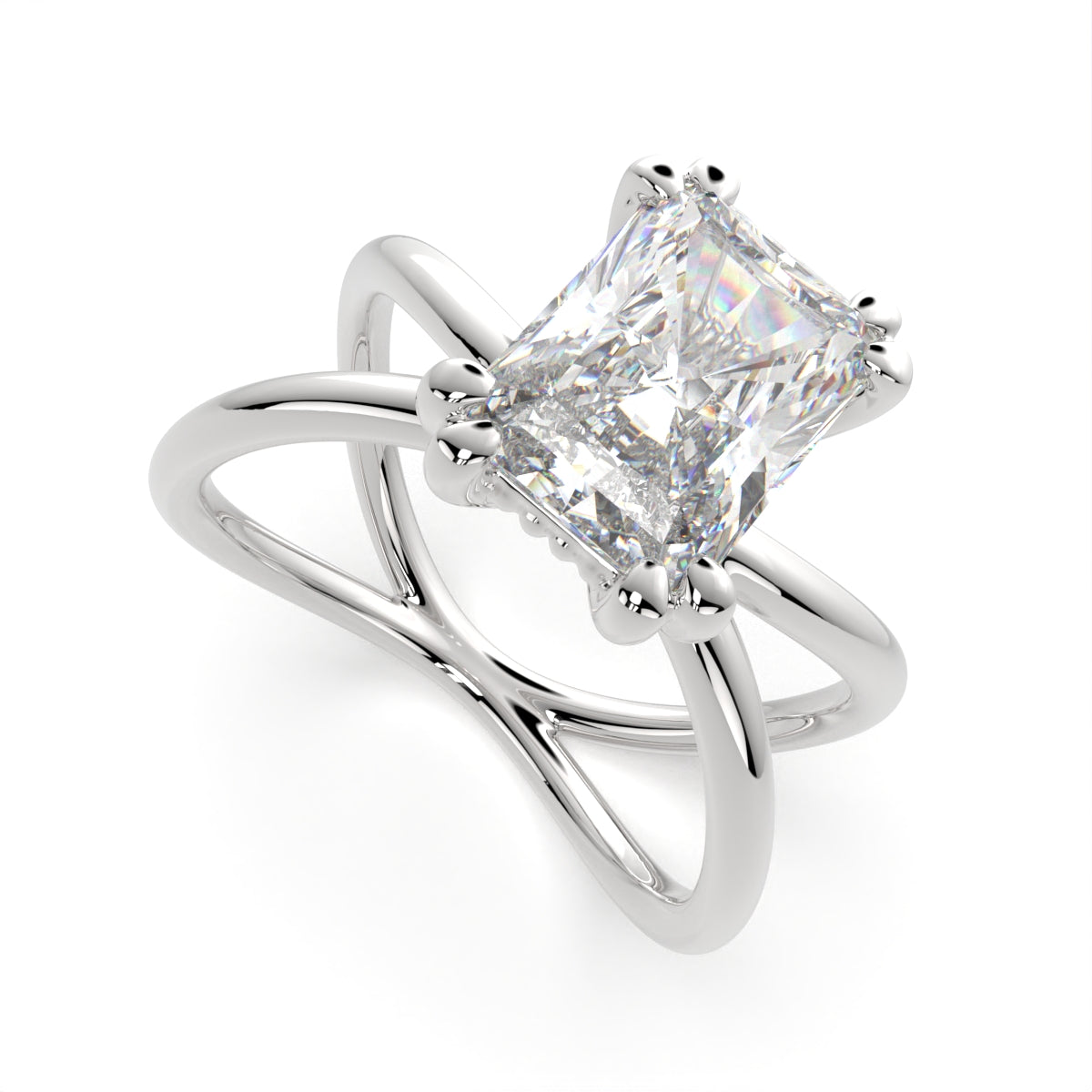 3 Carat VS1 D Lab Grown Diamond Solitaire Split Shank Radiant Ring