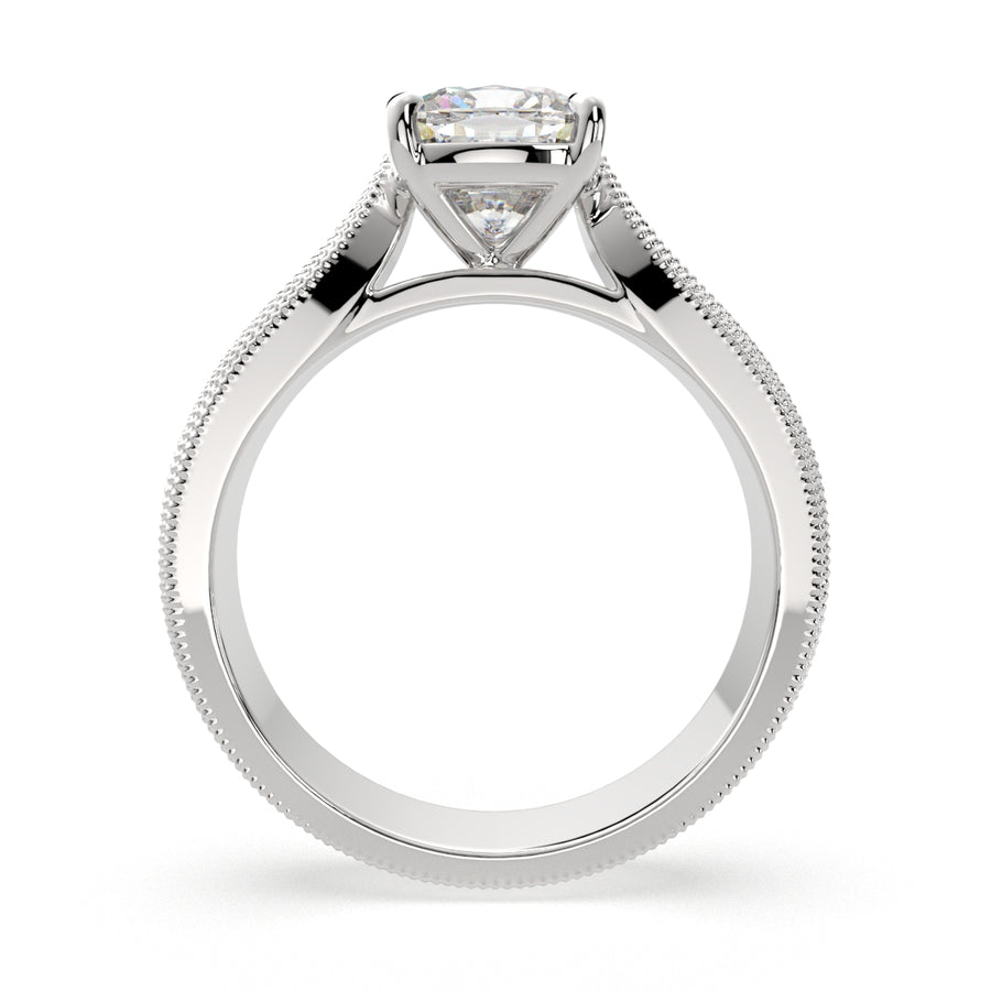 Valentina 3 Carat Cushion Cut Solitaire Tapered Milgrain Engagement Ring