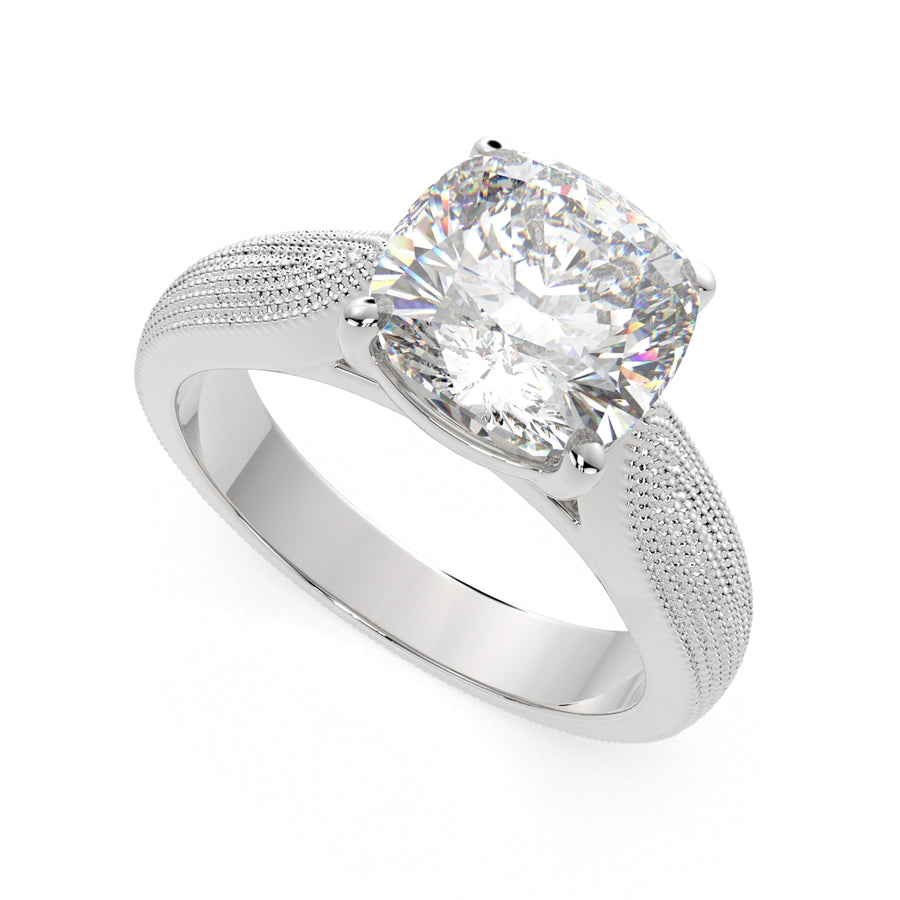 Valentina 1 Carat Cushion Cut Solitaire Tapered Milgrain Engagement Ring