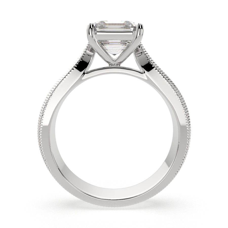 Valentina 2 Carat Emerald Cut Solitaire Tapered Milgrain Engagement Ring
