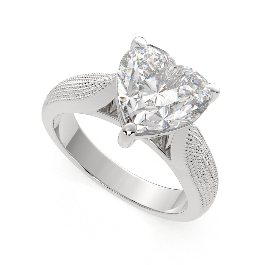 Valentina 1 Carat Heart Cut Solitaire Tapered Milgrain Engagement Ring