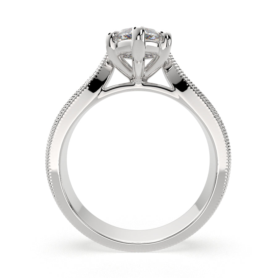 Valentina 3 Carat Marquise Cut Solitaire Tapered Milgrain Engagement Ring