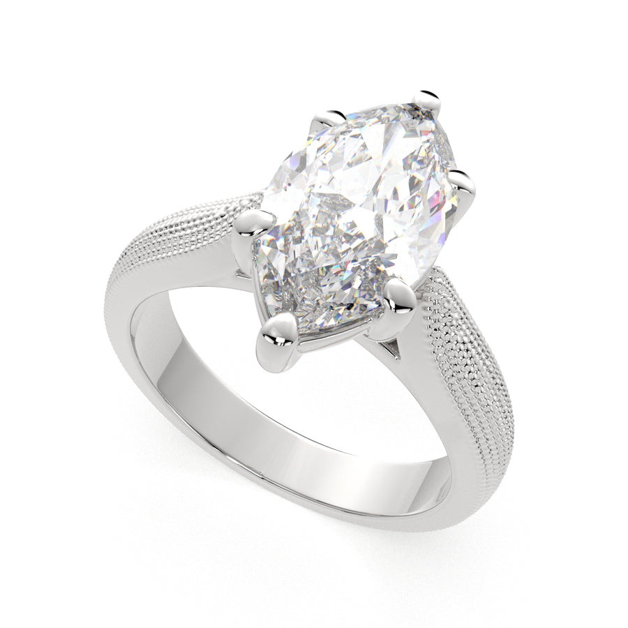 Valentina 1 Carat Marquise Cut Solitaire Tapered Milgrain Engagement Ring