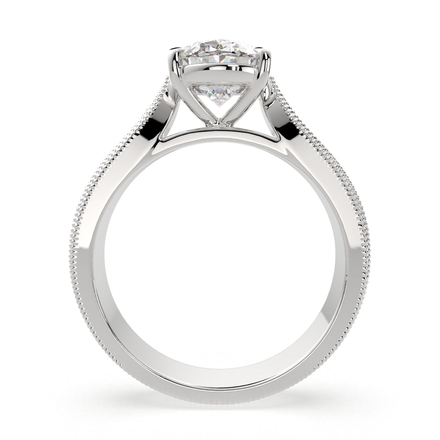Valentina 1 Carat Oval Cut Solitaire Tapered Milgrain Engagement Ring