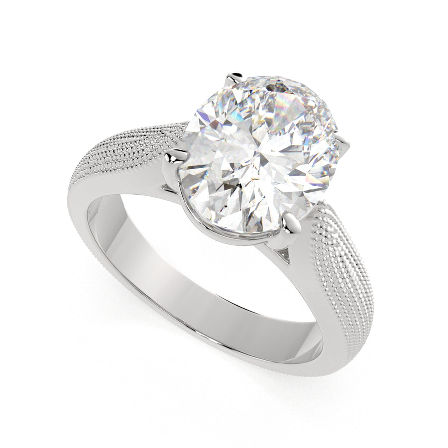 Valentina 3 Carat Oval Cut Solitaire Tapered Milgrain Engagement Ring