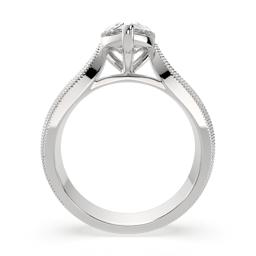 Valentina 3 Carat Pear Cut Solitaire Tapered Milgrain Engagement Ring