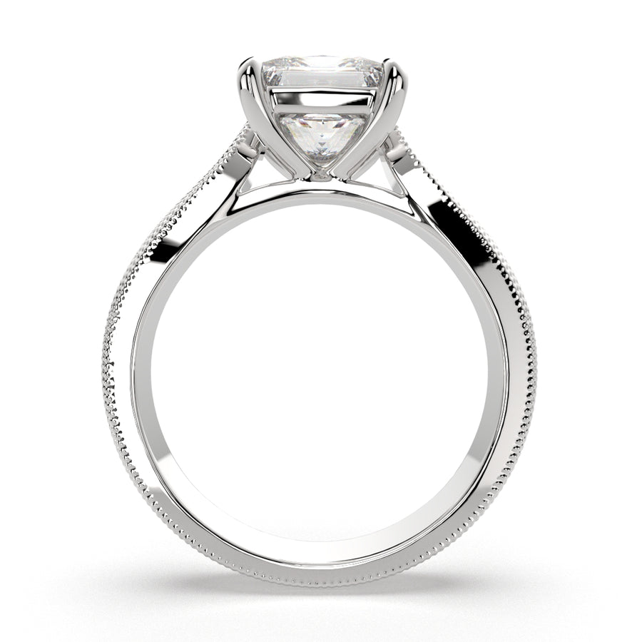 Valentina 3 Carat Princess Cut Solitaire Tapered Milgrain Engagement Ring