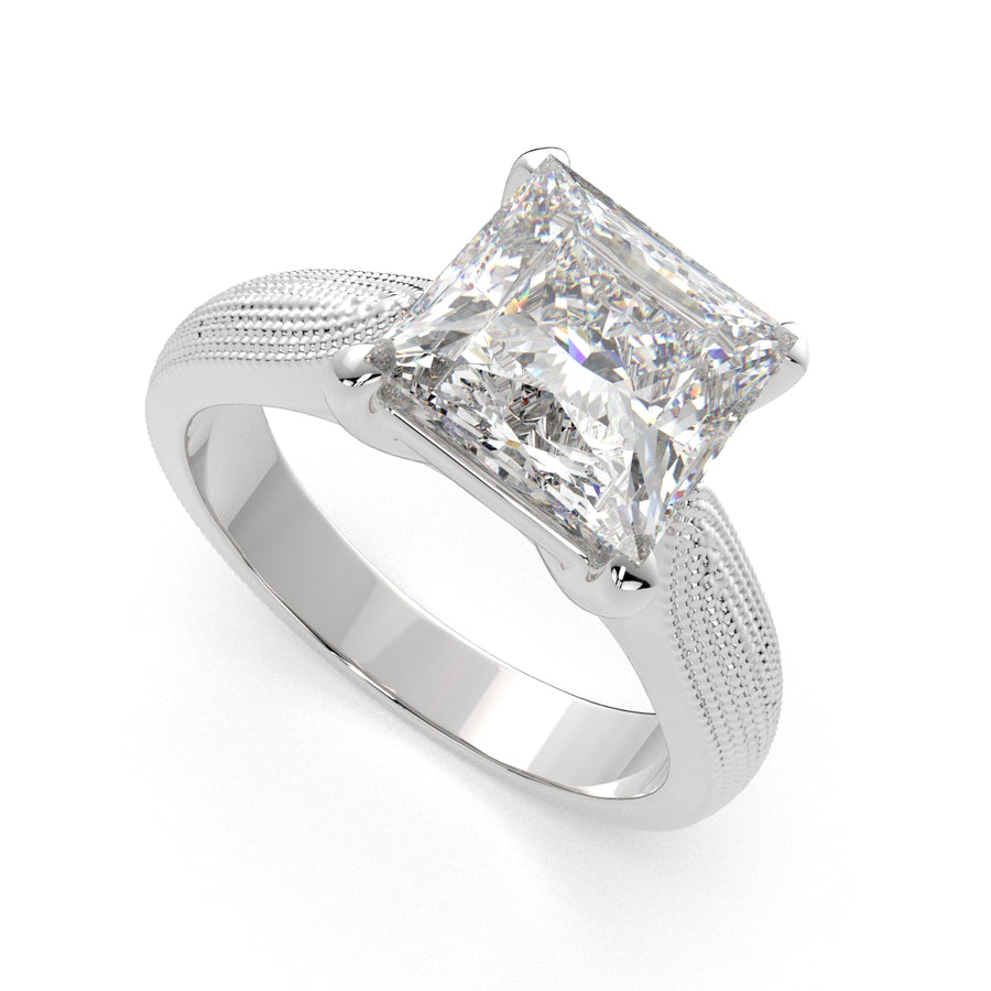 Valentina 1 Carat Princess Cut Solitaire Tapered Milgrain Engagement Ring