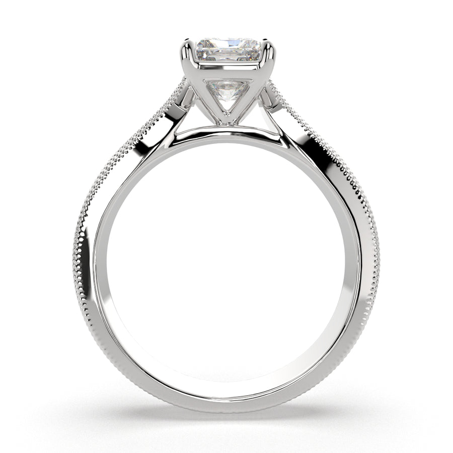 Valentina 1 Carat Radiant Cut Solitaire Tapered Milgrain Engagement Ring