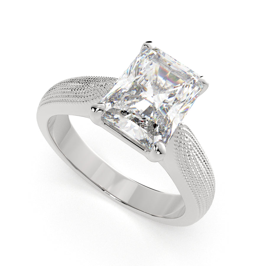 Valentina 1 Carat Radiant Cut Solitaire Tapered Milgrain Engagement Ring