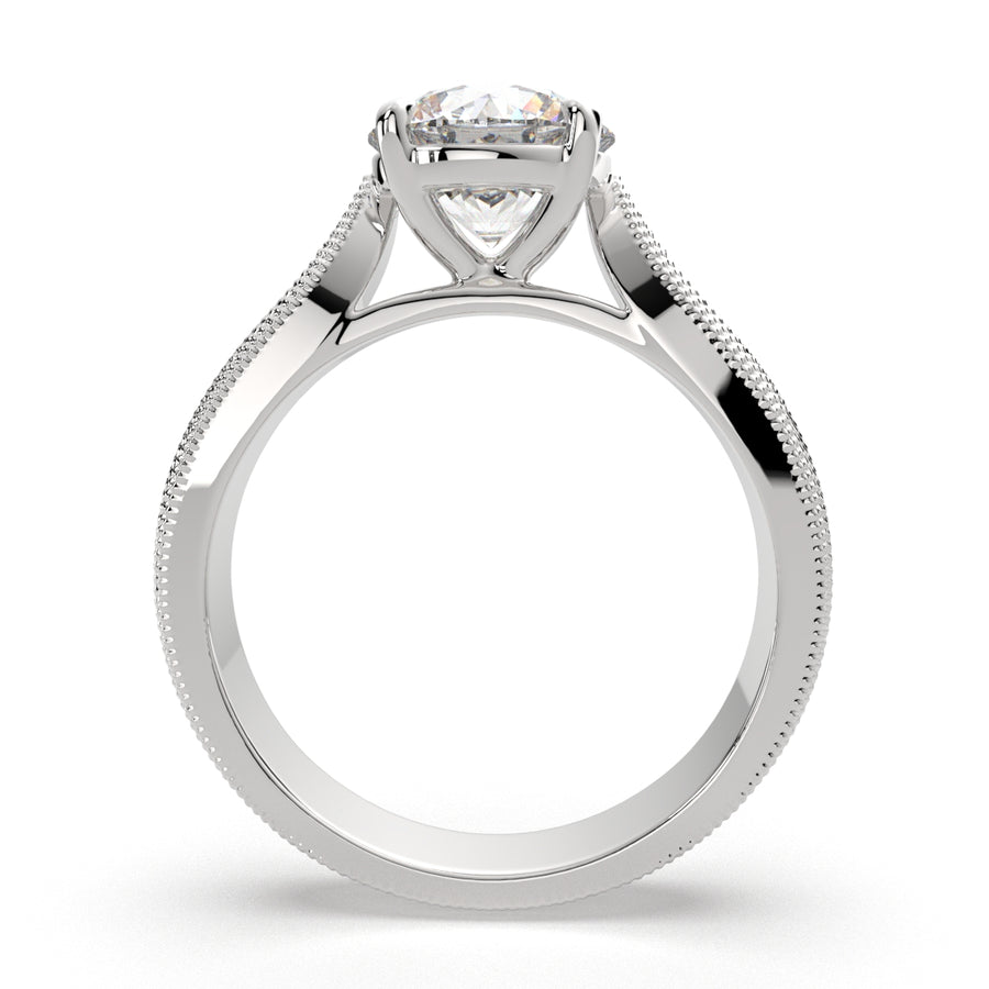 Valentina 3 Carat Round Cut Solitaire Tapered Milgrain Engagement Ring