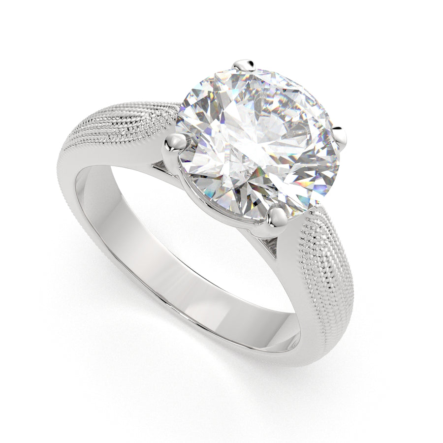 Valentina 1 Carat Round Cut Solitaire Tapered Milgrain Engagement Ring