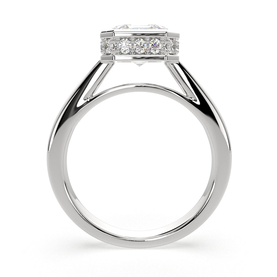 Xenia 4.15 Carat Emerald Cut Halo Pave Solitaire Engagement Ring
